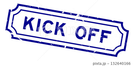 Grunge blue kick off word rubber seal stamp on white background 132640166