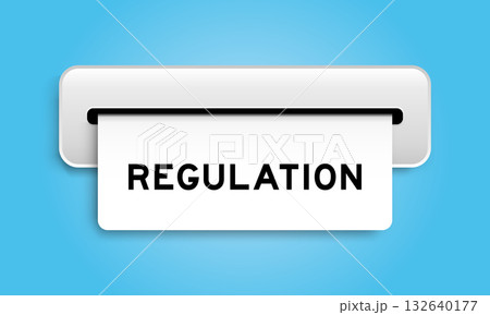 White coupon banner with word regulation from machine on blue color background 132640177