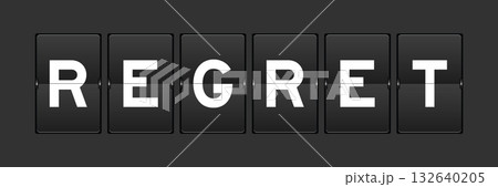 Black color analog flip board with word regret on gray background 132640205