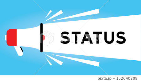 Color megaphone icon with word status in white banner on blue background Color megaphone icon with word status in white banner on blue background 132640209
