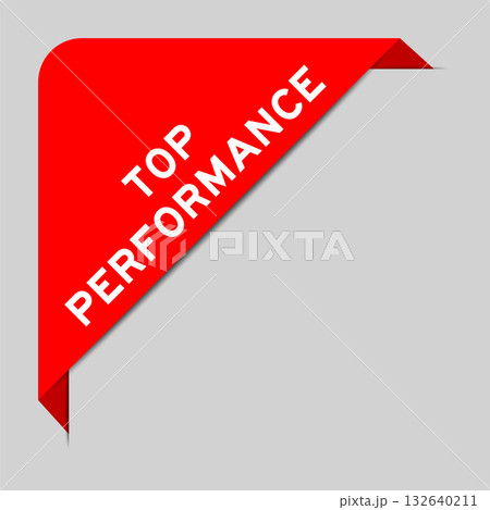 Red color of corner label banner with word top performance on gray background 132640211