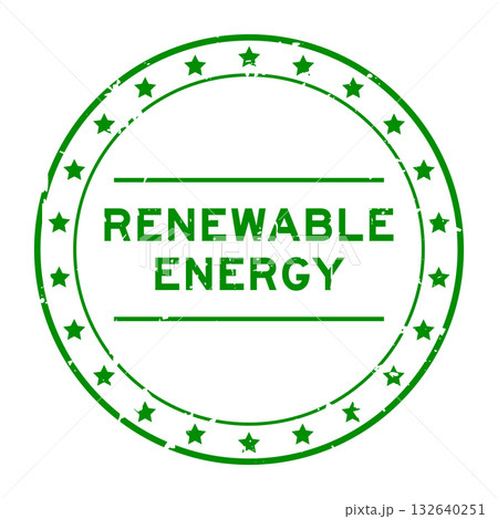 Grunge green renewable energy word round rubber seal stamp on white background 132640251