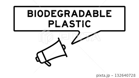 Megaphone icon with speech bubble in word biodegradable plastic on white background Megaphone icon with speech bubble in word biodegradable plastic on white background 132640728