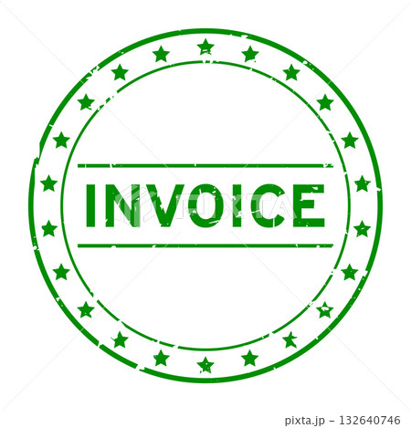 Grunge green invoice word round rubber seal stamp on white background 132640746