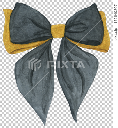Watercolor Illustration of a Black Bow with Gold Watercolor Illustration of a Black Bow with Gold 132640807