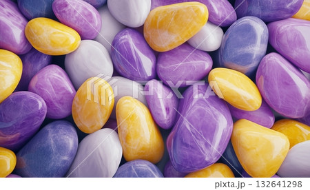 Yellow, purple and white shiny stones pattern background 132641298