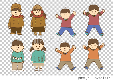 冬季服裝，兒童插畫，手繪 132641547