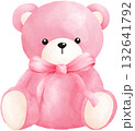 Cute Pink Teddy Bear Watercolor Illustration 132641792