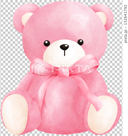 Cute Pink Teddy Bear Watercolor Illustration 132641792
