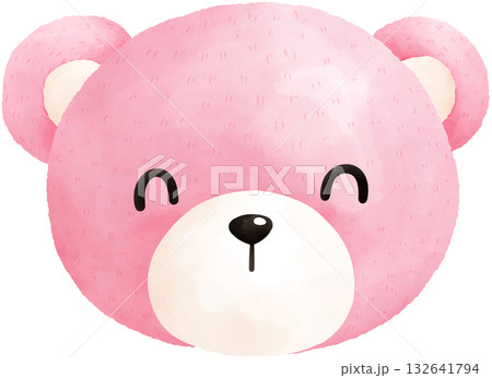 Cute Pink Teddy Bear Watercolor Illustration 132641794