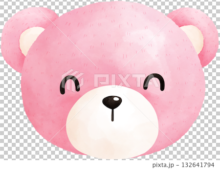 Cute Pink Teddy Bear Watercolor Illustration 132641794
