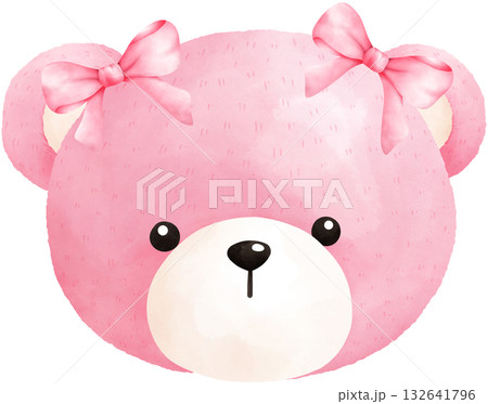 Cute Pink Teddy Bear Watercolor Illustration Cute Pink Teddy Bear Watercolor Illustration 132641796