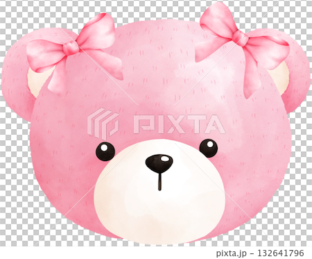 Cute Pink Teddy Bear Watercolor Illustration Cute Pink Teddy Bear Watercolor Illustration 132641796