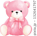 Cute Pink Teddy Bear Watercolor Illustration 132641797