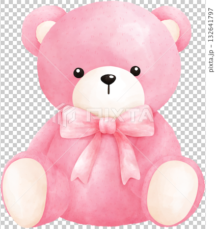 Cute Pink Teddy Bear Watercolor Illustration Cute Pink Teddy Bear Watercolor Illustration 132641797