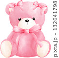 Cute Pink Teddy Bear Watercolor Illustration 132641798