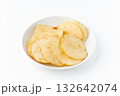 白背景にお皿に載せたポテトチップス 132642074