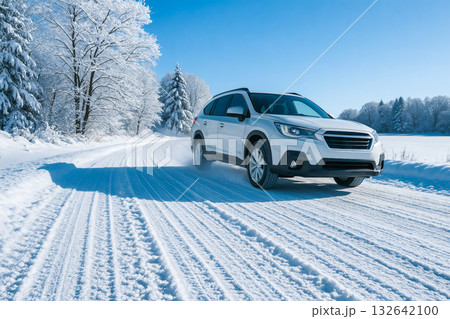 冬　運転　雪道　凍結路 132642100