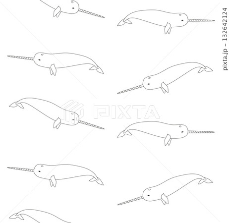 Vector seamless pattern of flat outline narwhal Vector seamless pattern of flat outline narwhal 132642124