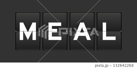 Black color analog flip board with word meal on gray background Black color analog flip board with word meal on gray background 132642268