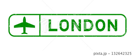 Grunge green london word with plane icon square rubber seal stamp on white background 132642325
