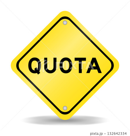 Yellow color transportation sign with word quota on white background Yellow color transportation sign with word quota on white background 132642334