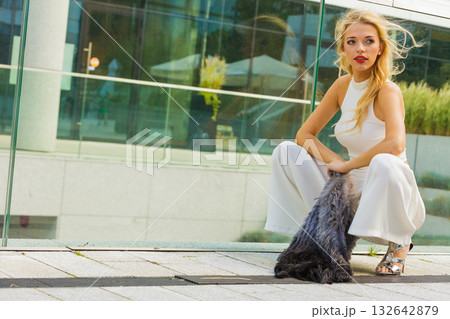 Woman wearing crop top and culottes 132642879