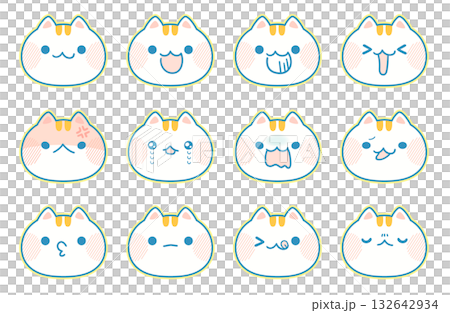 Cute cat facial expression set illustration material Cute cat facial expression set illustration material 132642934
