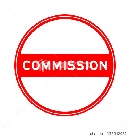 Red color round seal sticker in word commission on white background 132642981