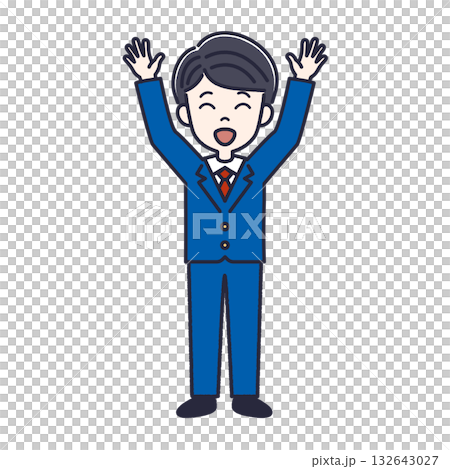 Vector illustration material | Happy man raising his hand, full body business Vector illustration material | Happy man raising his hand, full body business 132643027