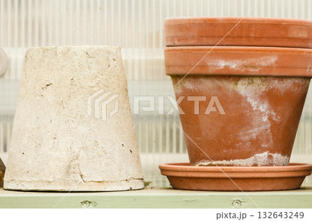 Old fashioned ceramic clay vases bowls 132643249