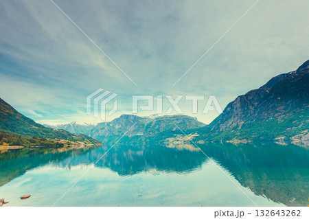 Mountains and fjord in Norway, 132643262