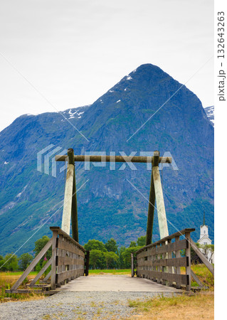 Wooden bridge in village Oppstryn Norway 132643263