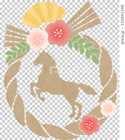 しめ縄 梅 午 シルエット 132643399