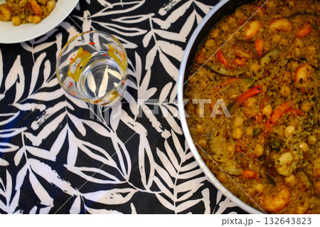 chickpeas cooked ready to eat with fish eggs quinoa or red pepper chickpeas cooked ready to eat with fish eggs quinoa or red pepper 132643823