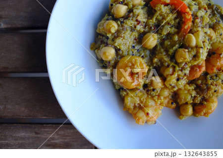 chickpeas cooked ready to eat with fish eggs quinoa or red pepper 132643855