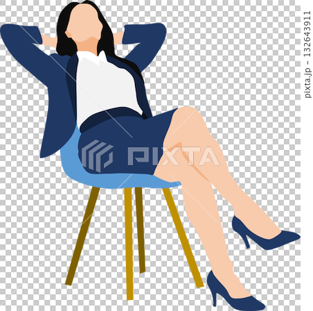 イスに座って昼寝をするビジネスウーマンのイラスト	 132643911