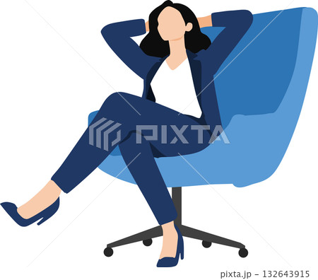 イスに座って昼寝をするビジネスウーマンのイラスト	 132643915