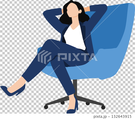 イスに座って昼寝をするビジネスウーマンのイラスト	 132643915