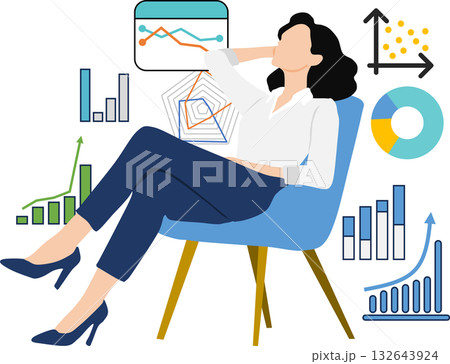 経営戦略を考えるビジネスウーマンのイラスト	 132643924