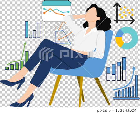 経営戦略を考えるビジネスウーマンのイラスト	 132643924