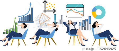 経営戦略を考えるビジネスウーマンのイラスト	 132643925