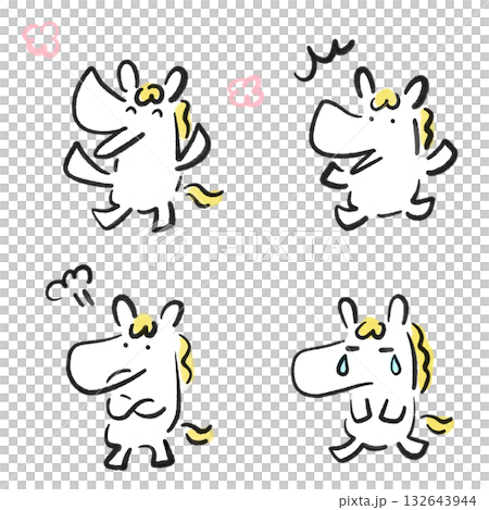 A set of white horses with various emotions and expressions: laughing, angry, surprised, crying A set of white horses with various emotions and expressions: laughing, angry, surprised, crying 132643944