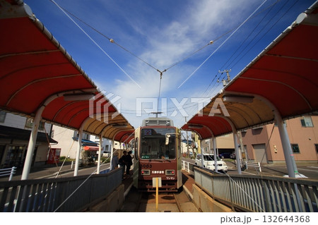 駅に停車する市電 132644368