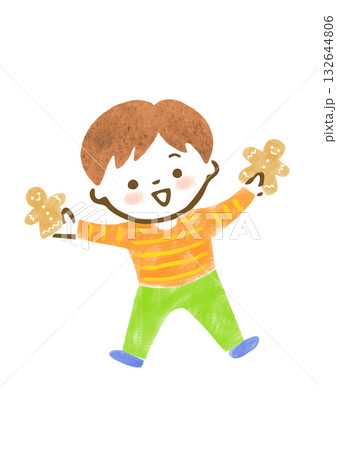 ジンジャークッキーを持った男の子の手描きイラスト 132644806