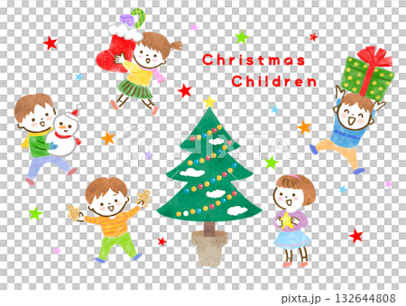 手繪插圖，描繪孩子們享受聖誕節的情景 132644808