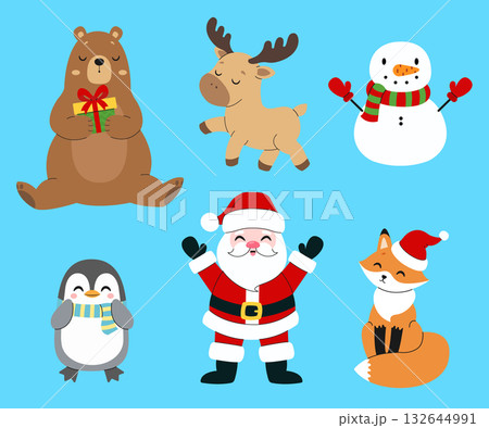 Christmas collection. Cute characters. Isolated background. Flat style vector illustration 132644991