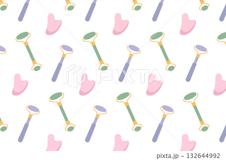 Pattern of facial massagers. Cosmetic elements. Isolated white background. Vector illustration 132644992
