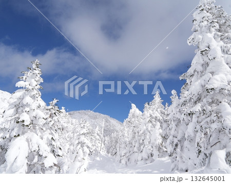 北八ヶ岳の雪山パノラマ|晴天の青空・太陽・ロープウェイ 北八ヶ岳の雪山パノラマ|晴天の青空・太陽・ロープウェイ 132645001