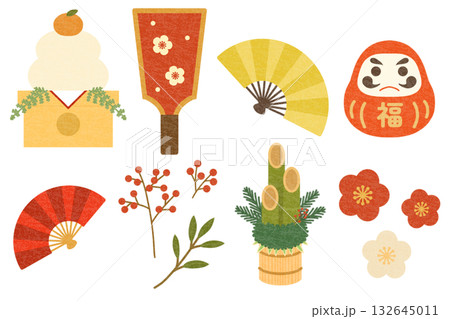 お正月の素材セット〈和紙〉　B 132645011